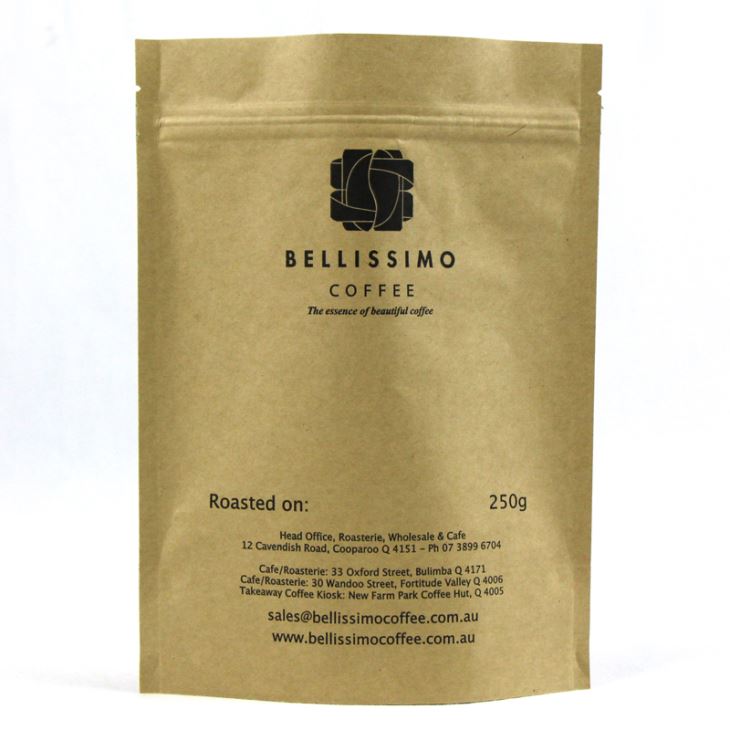 جپر کے ساتھ 250g کھڑے کافی بیگ