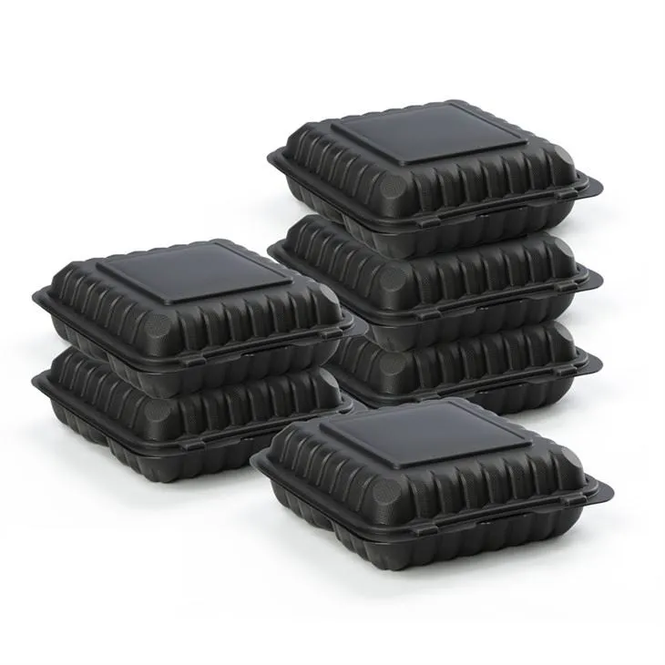 بلیک پلاسٹک کمپوسٹ ایبل کلیم شیل ہینگڈ فوڈ ٹیک آؤٹ کنٹینر گرلڈ چکن ٹیک وے ٹو گو باکس ٹو وینٹ کے ساتھ