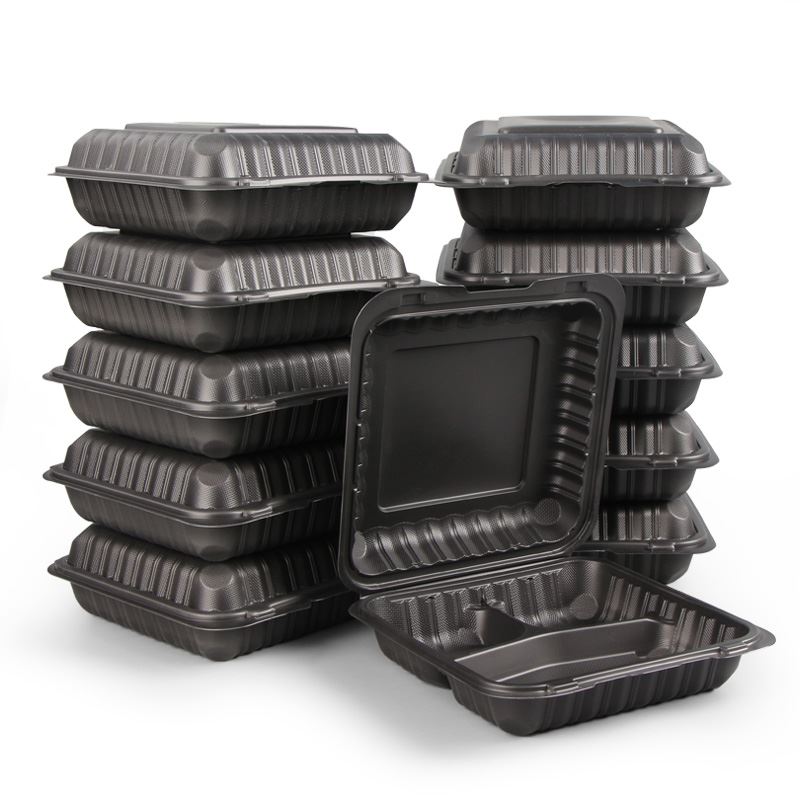 Clamshell اپنی مرضی کے مطابق سیاہ رنگ کے ڈسپوزایبل مائکروویو پلاسٹک فوڈ ٹیک آ...