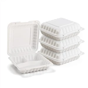 8" X 8" 3-کمپارٹمنٹ کلیمشیل MFPP ہینگڈ فوڈ کنٹینر