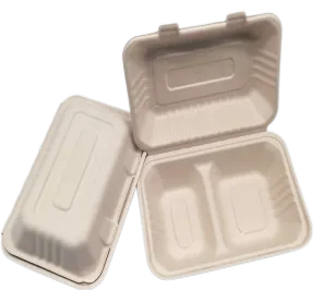 Lids Bagasse 2compartments کے ساتھ کنٹینرز جانے کے لیے